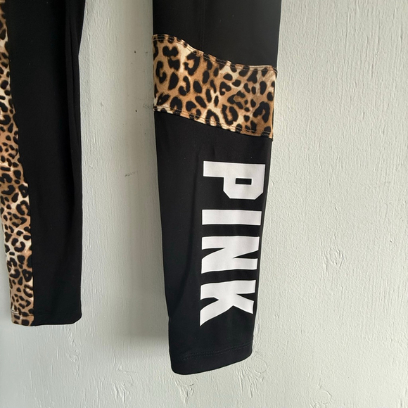 Y2K PINK Victoria’s Secret Leopard Stripe Logo Active Leggings - Size Large - Picture 3 of 7